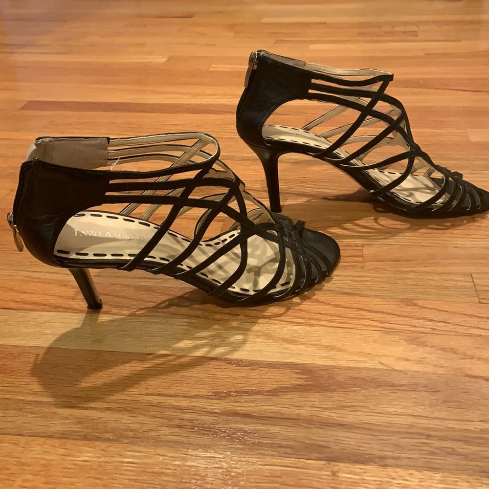Enzo Angiolini Black Leather strappy heels N185-21 - Picture 5 of 6